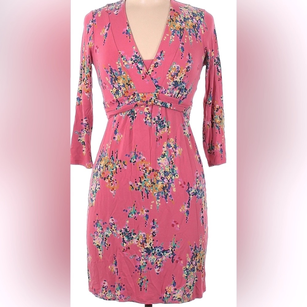 Boden Dress 3/4 Sleeve Coral Pink Painted Floral Jersey Dress TB3